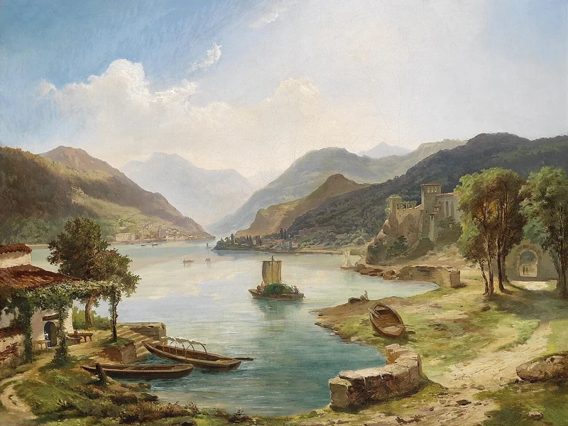 1854-Othmar Brioschi - Paesaggio lacustre dell'Italia settentrionale